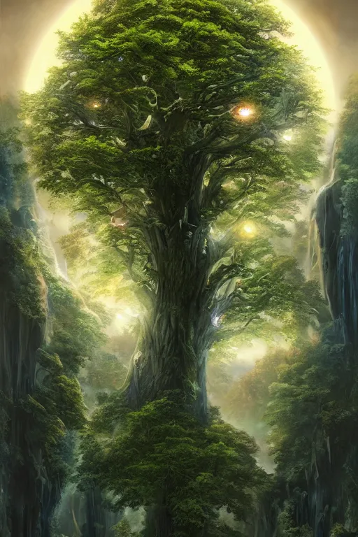 Image similar to tree of life, four seasons, volymetric light, highly detailed matte painting by ohrai, charlie bowater and mark brooks