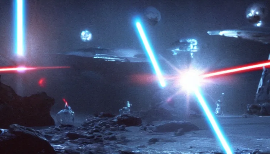 Prompt: iconic cinematic screenshot of sith planet, thriller scene from the star wars sci fi film directed by stanley kubrick, glowing lasers, 4 k, uhd film still, anamorphic lenses 2 4 mm, lens flare, award - winning