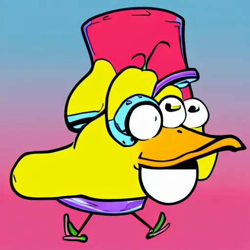 Image similar to banana duck in the style of a 90’s cartoon