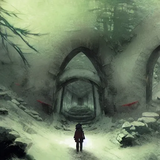 Prompt: Abandoned Japanese Tunnel from the anime girls last tour masterpiece, solo, rich deep colors, realistic, art by Yoshitaka Amano, Ivan Aivazovsky