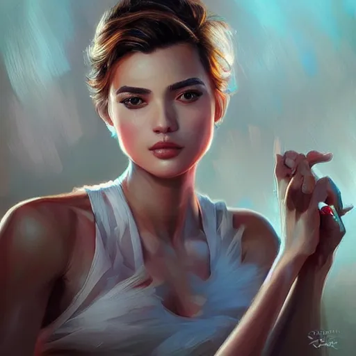 Image similar to a gourgeous digital influencer in the style of stefan kostic, realistic, full body, sharp focus, 8 k high definition, insanely detailed, intricate, elegant, art by stanley lau and artgerm