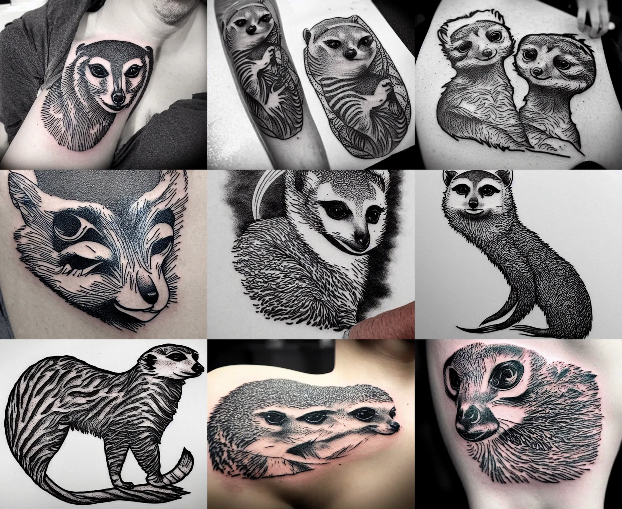 Prompt: detailed amazing tattoo stencil of a meerkcat