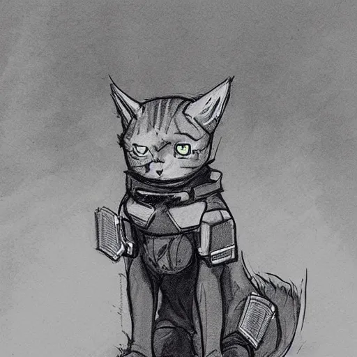 Image similar to cat wearing cyberpunk suit sketck