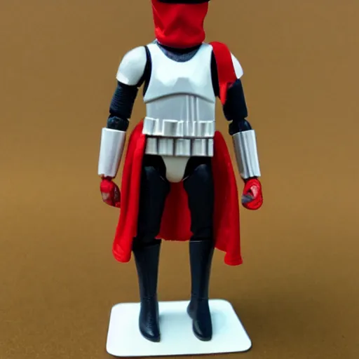 Prompt: star wars vintage action figure with a balaclava and red hands