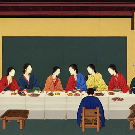 Prompt: the last supper, painted by hasui kawase