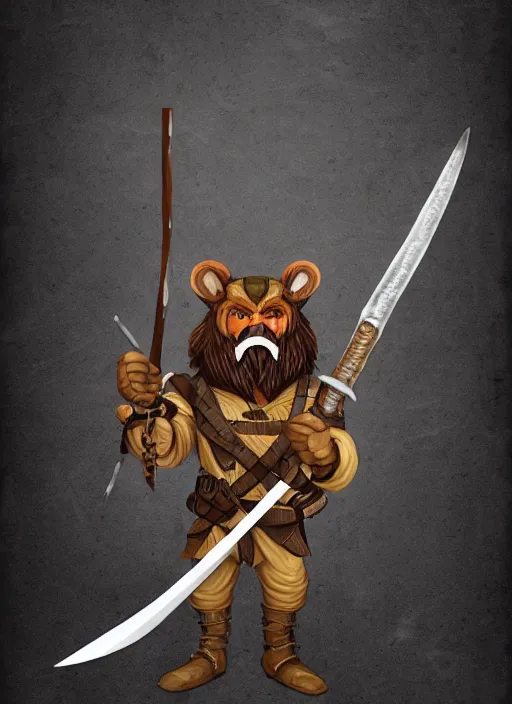 Image similar to bugbear ranger holding a fire sword, exquisite details, black beard, white background, by studio muti