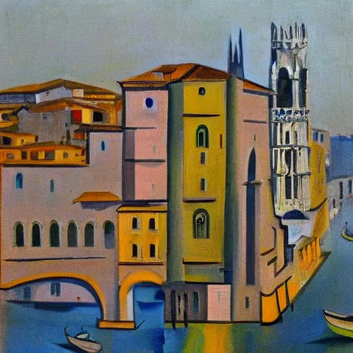 Prompt: cubist painting of a mix of venice, florence, naples