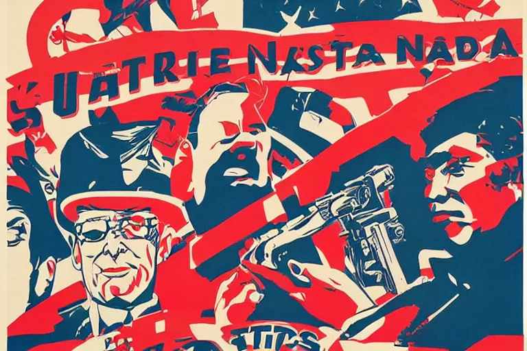 Prompt: several examples of USA national propaganda, on a retro tv:2, by Sachin Teng:6