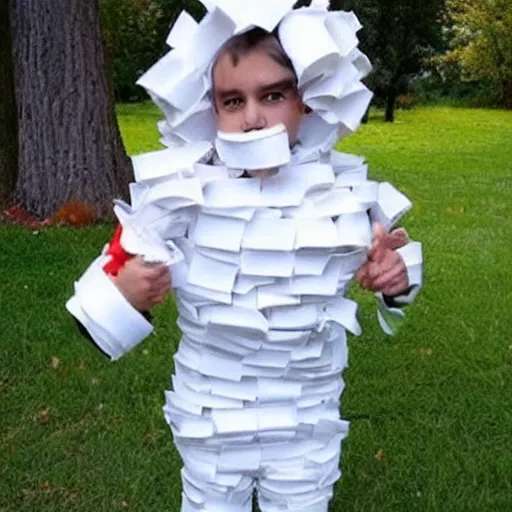 Image similar to creative costume made with toilet paper