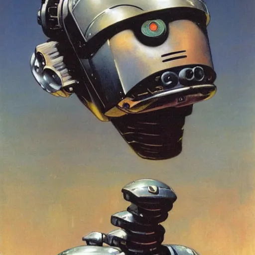Prompt: portrait of a robot by frank frazetta