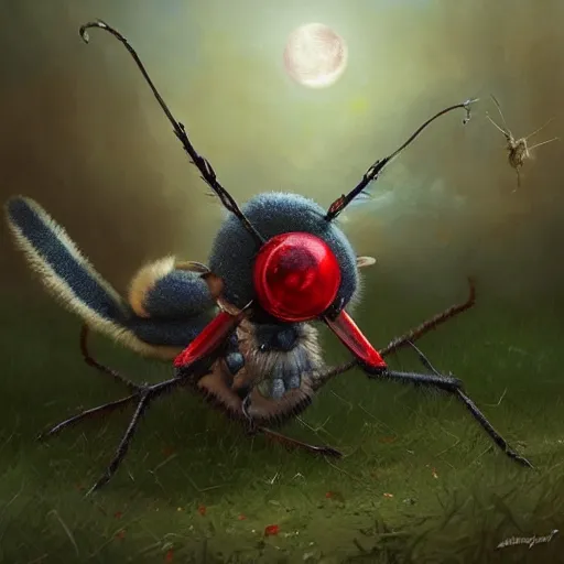 Prompt: the ultra cute plush mosquito of death with cute big eyes and a deadly sting. Detailed digital art by greg rutkowski, Thomas kinkade, Keith Parkinson, Marc Simonetti, artstation, so cute, cgsociety, 8k, HD