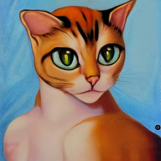 Prompt: margaret keane oil on canvas, cat from shreck, full body portrait