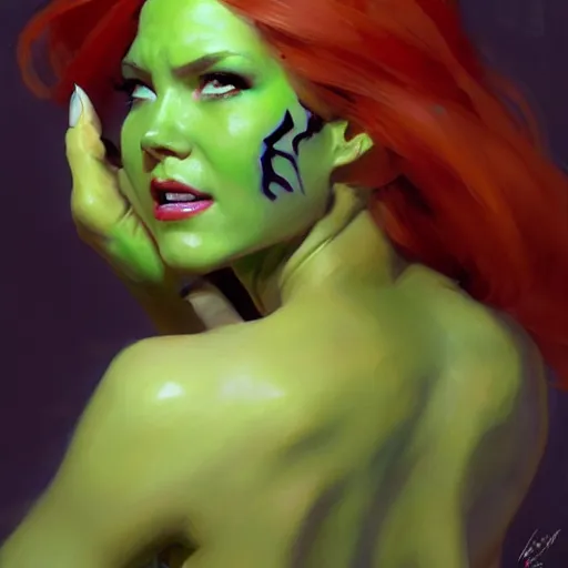 Image similar to Greg Manchess portrait painting of Poison Ivy as Overwatch character, medium shot, asymmetrical, profile picture, Organic Painting, sunny day, Matte Painting, bold shapes, hard edges, street art, trending on artstation, by Huang Guangjian and Gil Elvgren and Sachin Teng