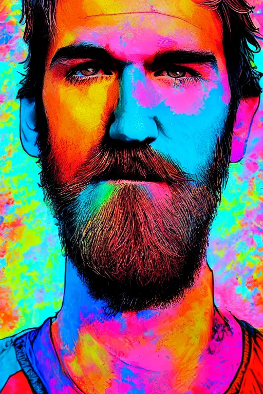 Image similar to inspirational style hope poster of bo burnham with beard, psychedelic colors, highly detailed, realistic, loving