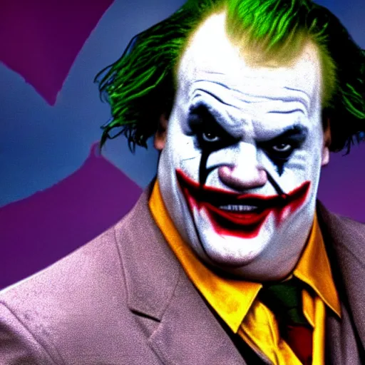 Image similar to chris farley starring as the joker, cinematic, 4 k