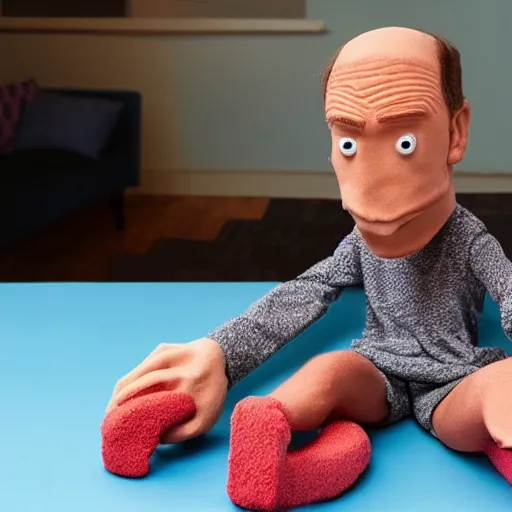 Prompt: claymation man with an extra wide head