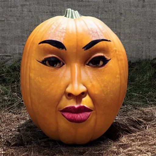Prompt: a gourd shaped to look like the face of amber heard intercross hybrid mix