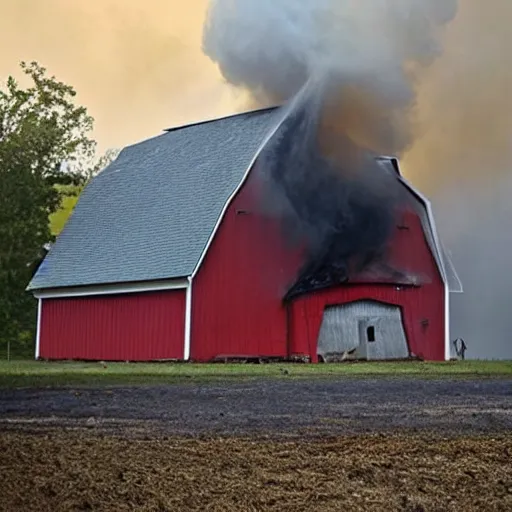 Image similar to a small barn engulfed in flames