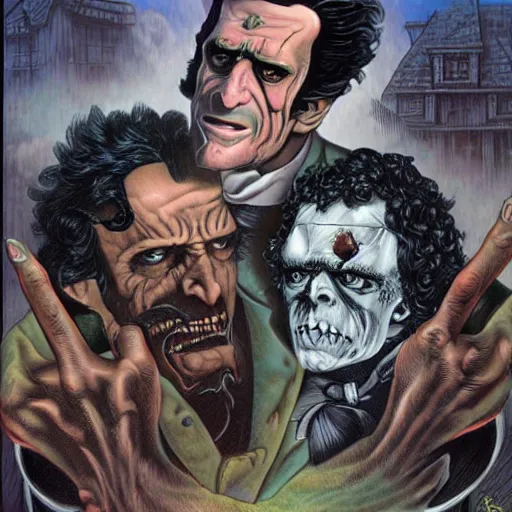 Prompt: frankenstein vs edgar allan poe by joe jusko