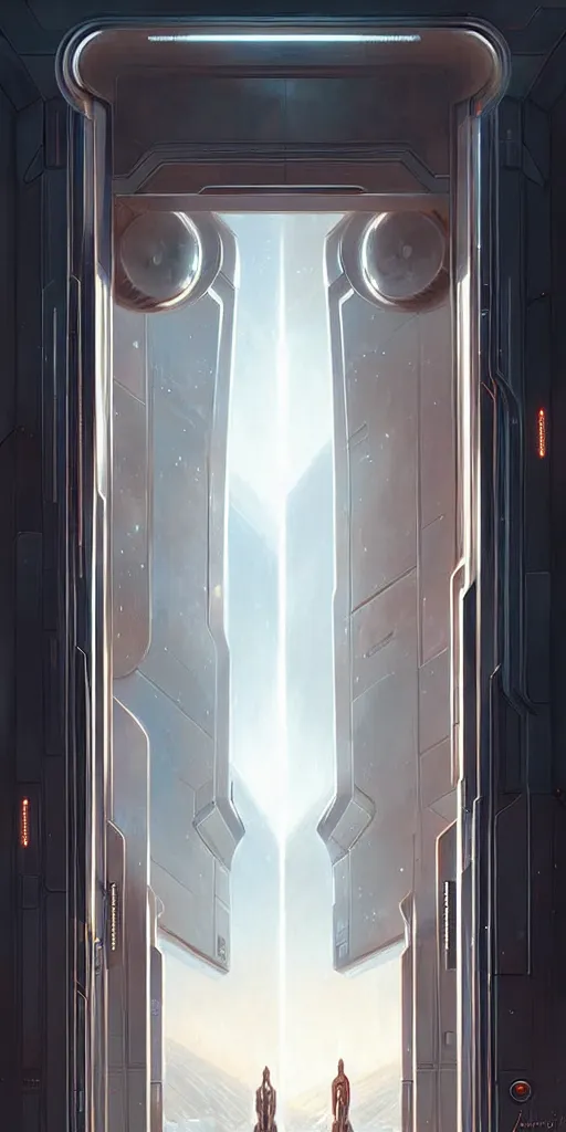 Image similar to hyper realistic art - deco sci - fi double door by jordan grimmer, darek zabrocki