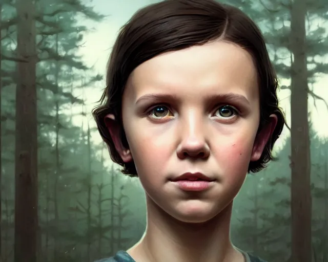 Image similar to highly detailed portrait of millie bobby brown, in the walking dead, stephen bliss, unreal engine, fantasy art by greg rutkowski, loish, rhads, ferdinand knab, makoto shinkai and lois van baarle, ilya kuvshinov, rossdraws, tom bagshaw, global illumination, radiant light, detailed and intricate environment