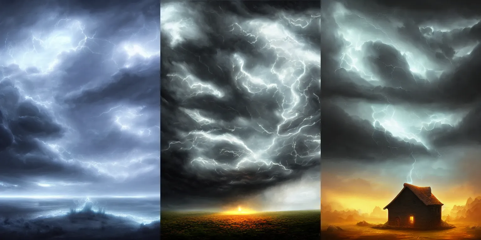 Prompt: Storm clouds in the form of a key. Fantasy, digital painting, HD, 4k, detailed, artwork, bloom, lighting.