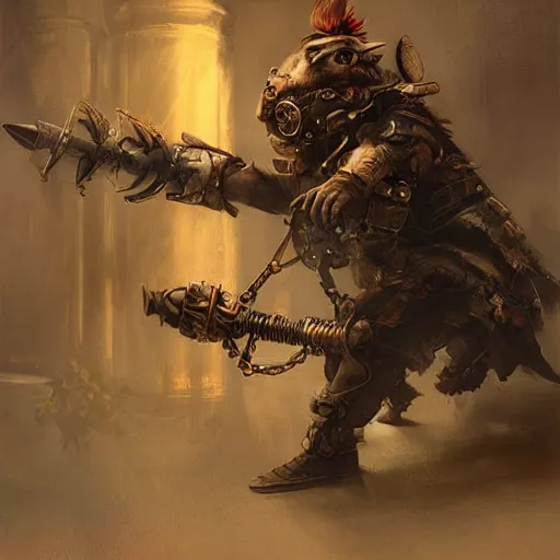 Image similar to steampunk rat warrior, by ruan jia