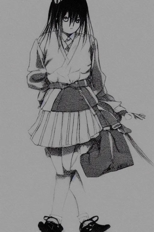Prompt: high detail portrait of japanese manga school girl, jump, sunday