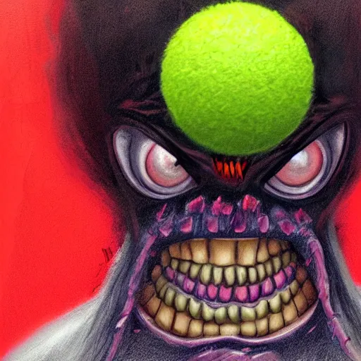 Image similar to a portrait of a tennis ball monsters, digital art, fantasy, magic, chalk, trending on artstation, ultra detailed, professional illustration by basil gogos