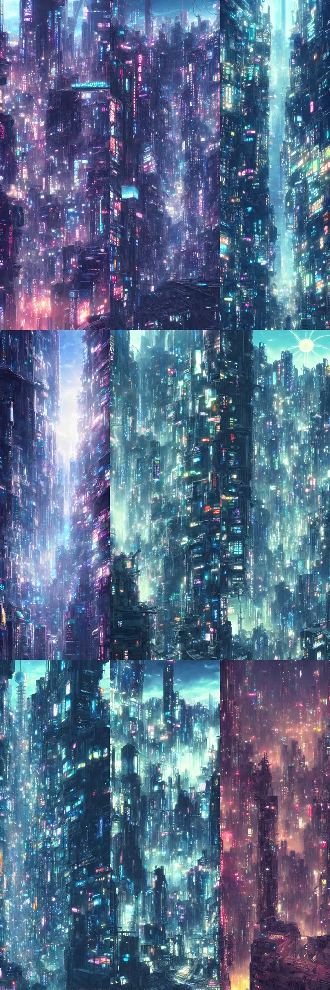 Prompt: a detailed intricate matte painting of futuristic cyberpunk Tokyo city in the makoto shinkai anime film kimi no ka wa, a city and highrise buildings, background art, high resolution ultradetailed, HD wallpaper