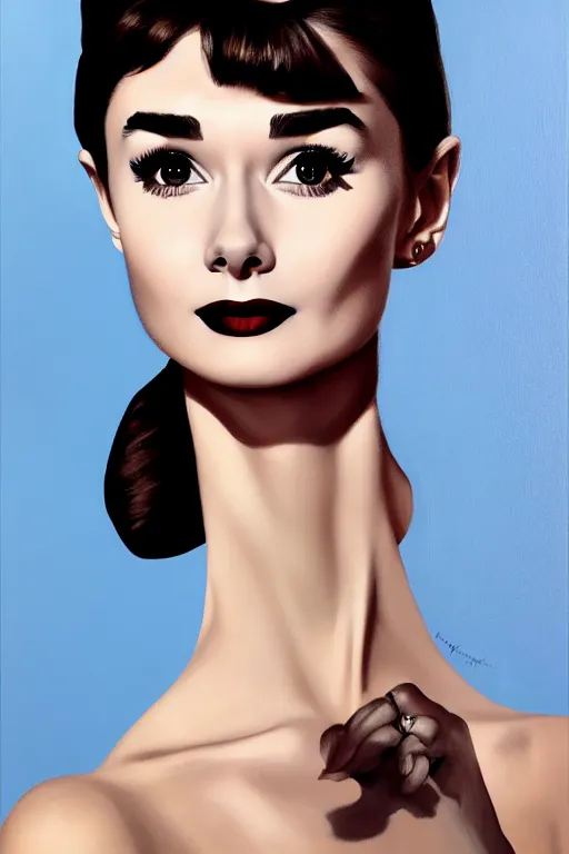 Prompt: a portrait of Audrey Hepburn waif girl gothic, bored, illustration, soft lighting, soft details, painting oil on canvas by margaret keane and artgerm, trending on artstation, 4k, 8k, HD