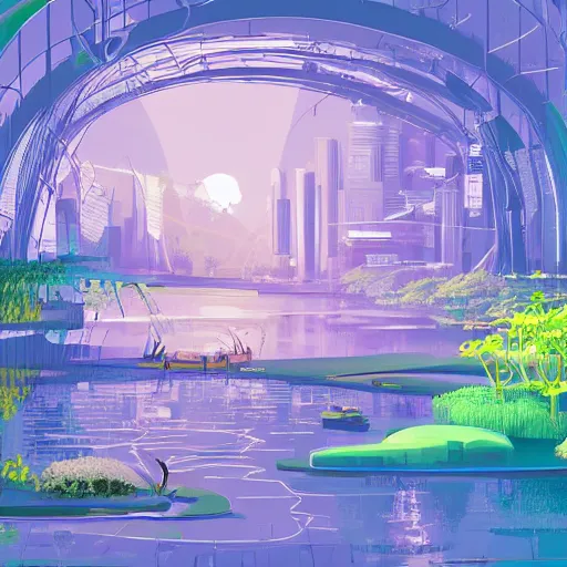 Image similar to beautiful happy picturesque charming organic futuristic sci - fi city in harmony with nature. water and plants. beautiful light. grainy and rough. soft colour scheme. beautiful artistic vector graphic design poster 4 k by vincent. ( 2 0 2 2 )