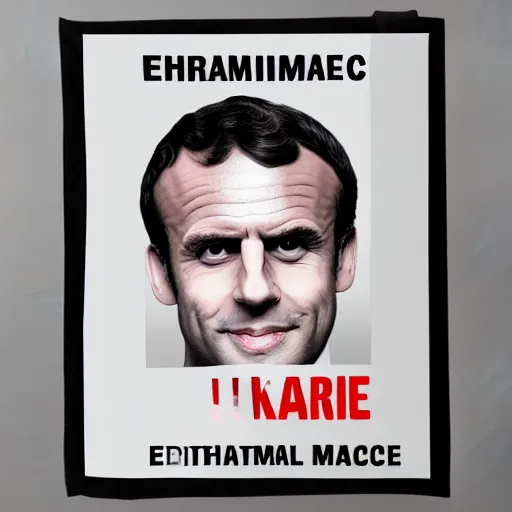 Prompt: toilet with Emmanuel Macron face printed on it, white borders, 50mm photography, high quality, 4K