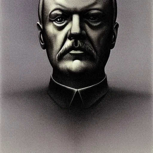 Image similar to portrait of Vladimir Lenin ghost by Zdzisław Beksiński, irwin penn, Giorgio de Chirico, realistic, digital art, dark, moody, gloomy