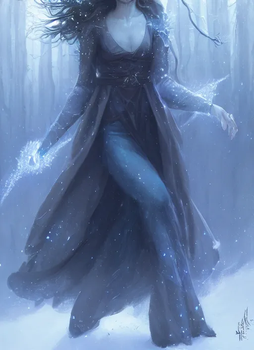 Image similar to a mage casting a frost spell by charlie bowater and john howe and vladimir volegov