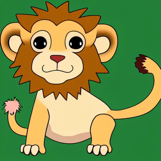 Prompt: cute cartoon baby lion in the African savannah, Ghibli, clipart