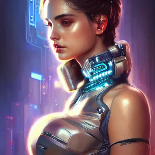 Prompt: highly detailed ana de armas as a cyberpunk character wearing far future cyberpunk clothes, intricate, elegant, highly detailed, digital painting, artstation, concept art, smooth, sharp focus, illustration, art by artgerm and greg rutkowski and alphonse mucha