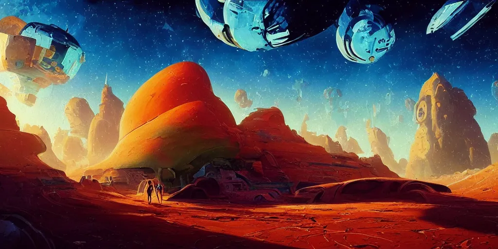 Image similar to the sands of time, a highly detailed cinematic oil painting by roger dean and alena aenami, crashed spaceship!!, dynamic lighting