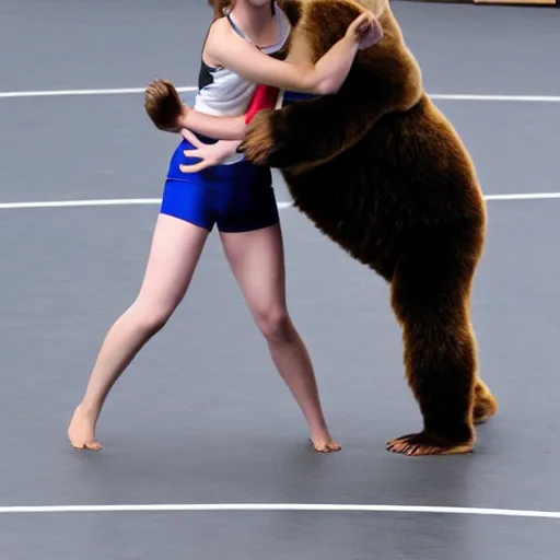 Prompt: emma watson wrestling a bear