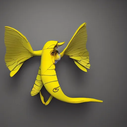 Image similar to A flying banana with wings, 3D Art