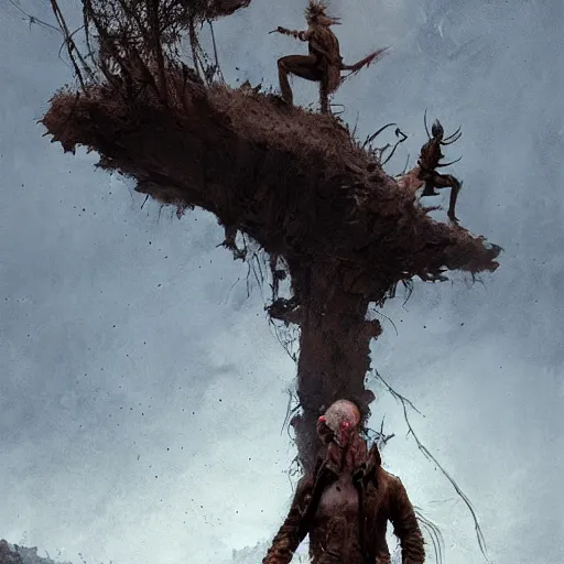 Image similar to a goblin stands in the middle of the dirt trail, his leather clothing hangs loosely, official art by greg rutkowski, featured