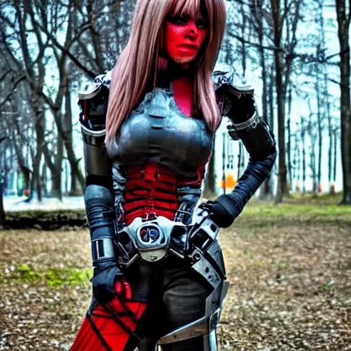 Prompt: female cyborg, moscow, cosplay, horror, post - apocalyptic