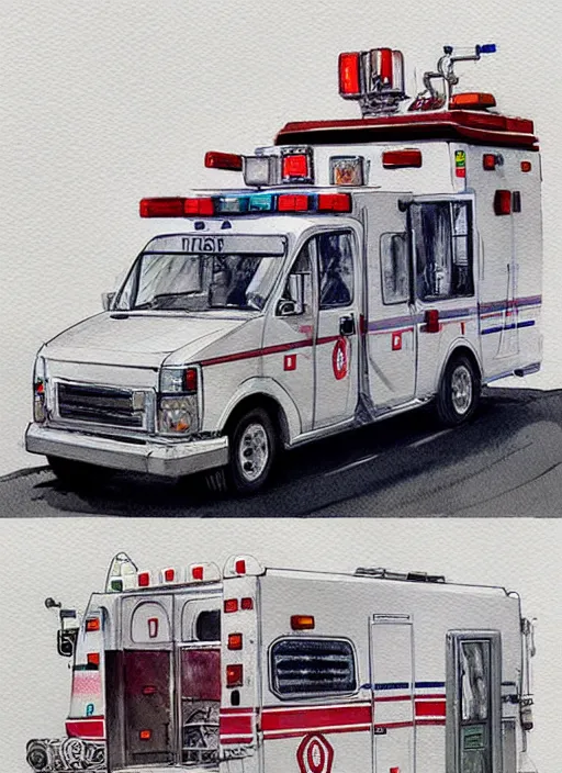 Prompt: concept art of a ambulance, pinterest, artstation trending, behance, watercolor, by coby whitmore, silver, laser light,