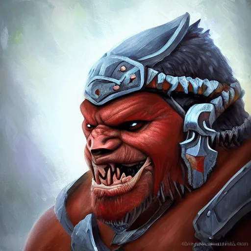 Prompt: orc warrior, high quality, portrait, painting in style of Karl Kopinski