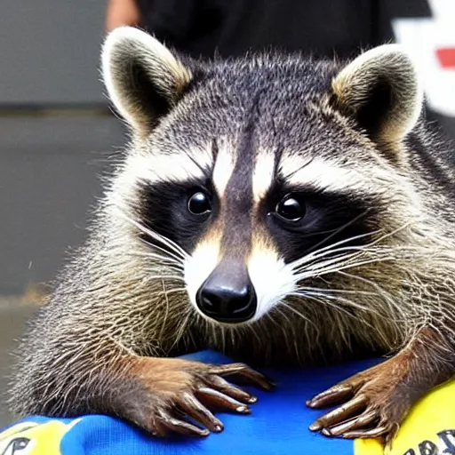 Image similar to raccoon beats captain Jack sparrow in jiu jitsu