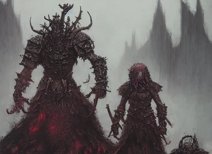 Prompt: chaos warlord concept, warhammer khorne warrior, beksinski, ruan jia, dark soul concept art, wayne barlowe