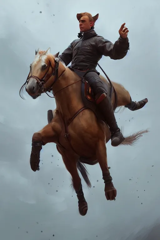 Prompt: a painting of a person riding a horse, a digital painting by mandy jurgens, tom of finland, trending on artstation, action painting, speedpainting, detailed painting, 2 d game art
