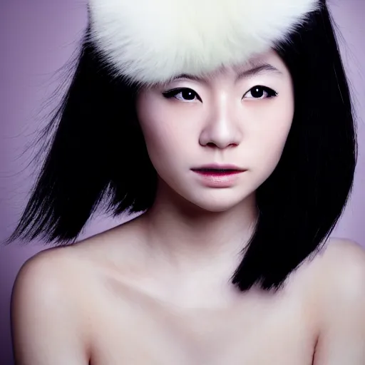 Prompt: aesthetic portrait of a beautiful young Japanese woman with furry white cat ears, by Nick Knight, headshot, realistic, photorealistic, HD, 4k resolution