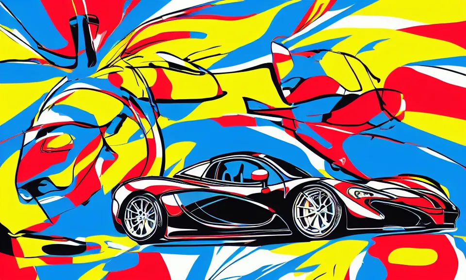 Prompt: pop art illustration of a mclaren p 1, abstract, adobe illustrator