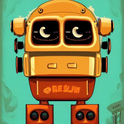 Image similar to a very cute looking robot with big eyes, a character portrait by dan mumford, behance contest winner, sots art, 2 d game art, flat shading, steampunk